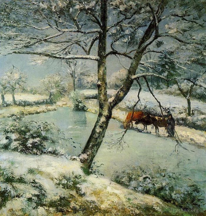 Camille Pissarro Oil Painting - Winter at montfoucault 1875