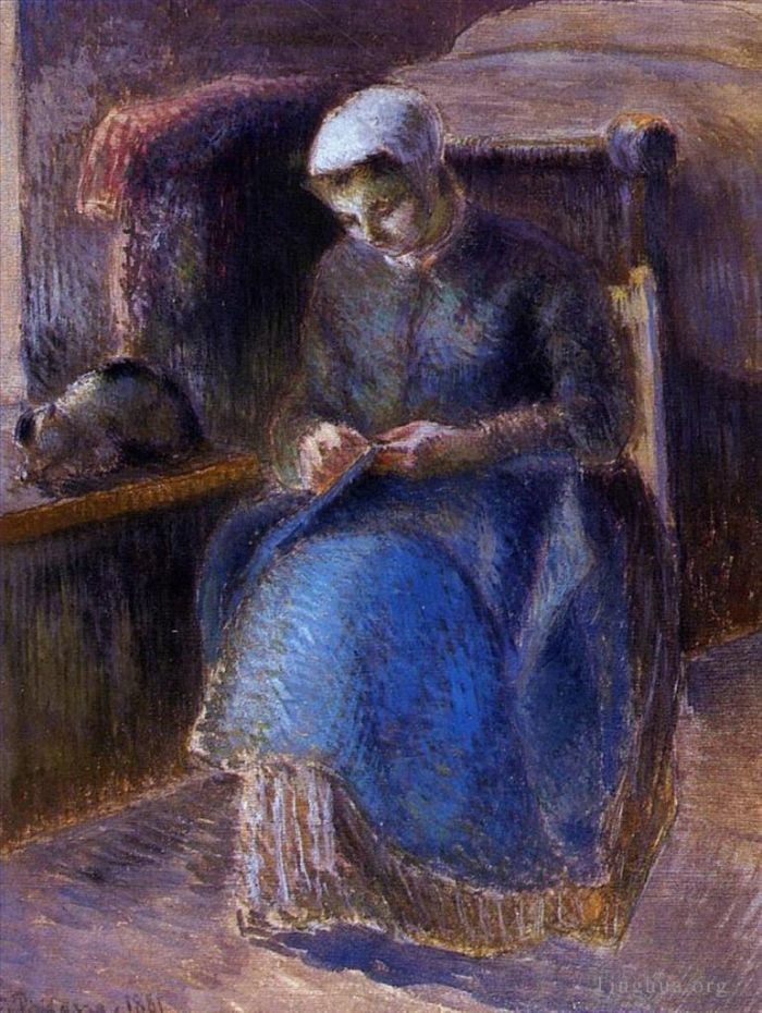Camille Pissarro Oil Painting - Woman sewing 1881
