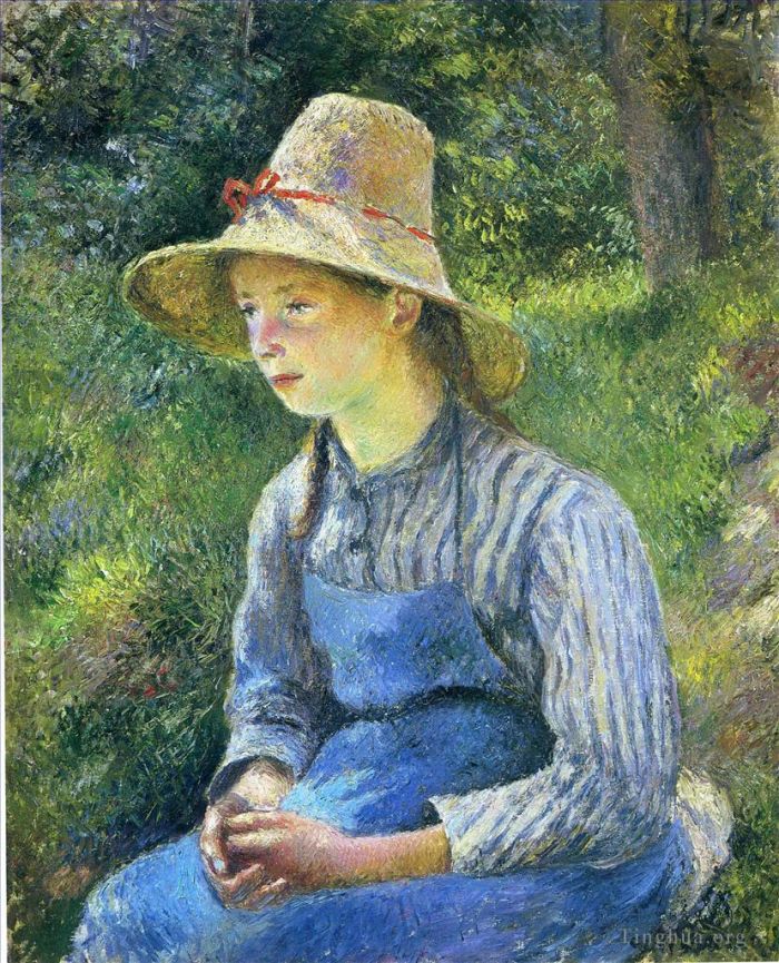 Camille Pissarro Oil Painting - Young peasant girl wearing a hat 1881