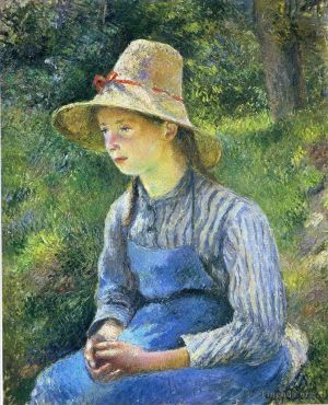 Artist Camille Pissarro's Work - Young peasant girl wearing a hat 1881