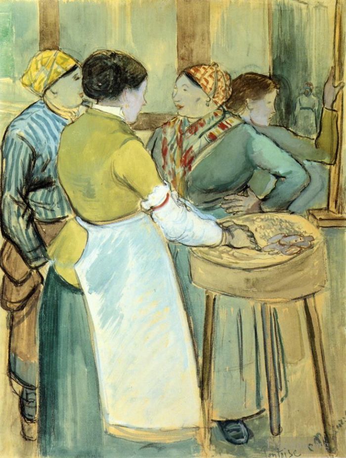 Camille Pissarro Various Paintings - Market at pontoise