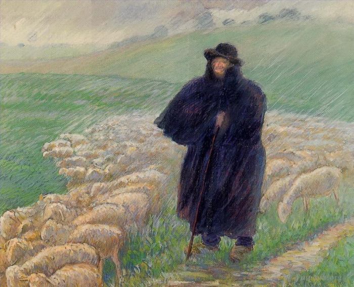 Camille Pissarro Various Paintings - Shepherd in a downpour 1889