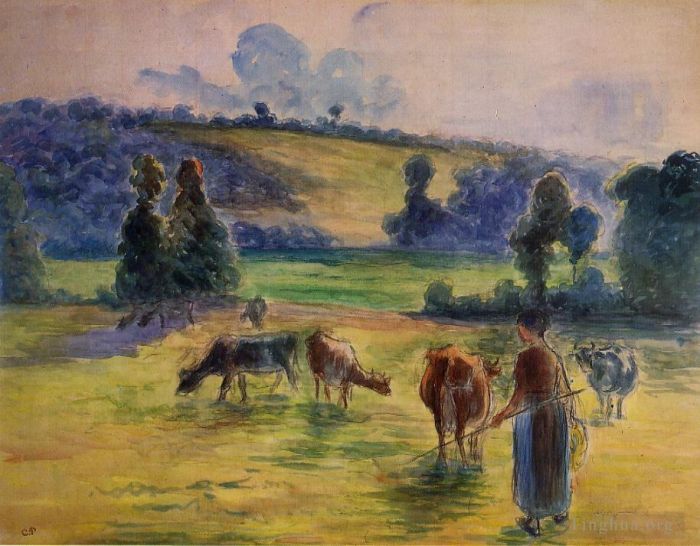 Camille Pissarro Various Paintings - Study for cowherd at eragny 1884