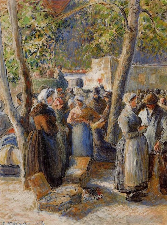 Camille Pissarro Various Paintings - The market in gisors 1887