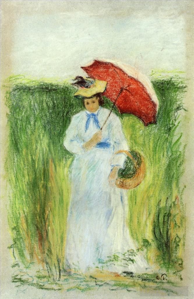 Camille Pissarro Various Paintings - Young woman with an umbrella