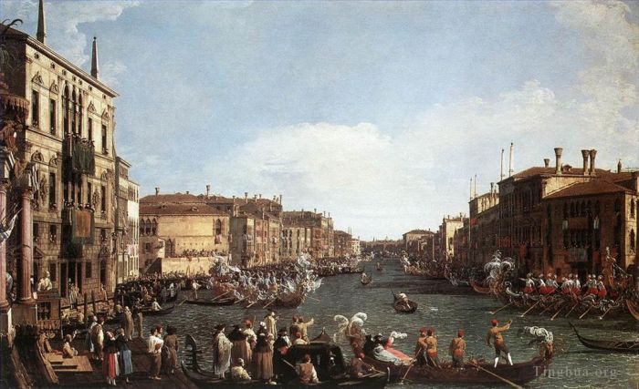 Canaletto Oil Painting - A Regatta on the Grand Canal