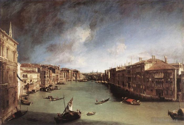 Canaletto Oil Painting - CANALETTO Grand Canal Looking Northeast From Palazo Balbi Toward The Rial to Bridge