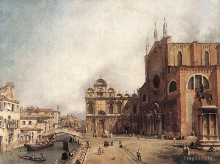 Canaletto Oil Painting - Santi Giovanni e Paolo and the Scuola de San Marco