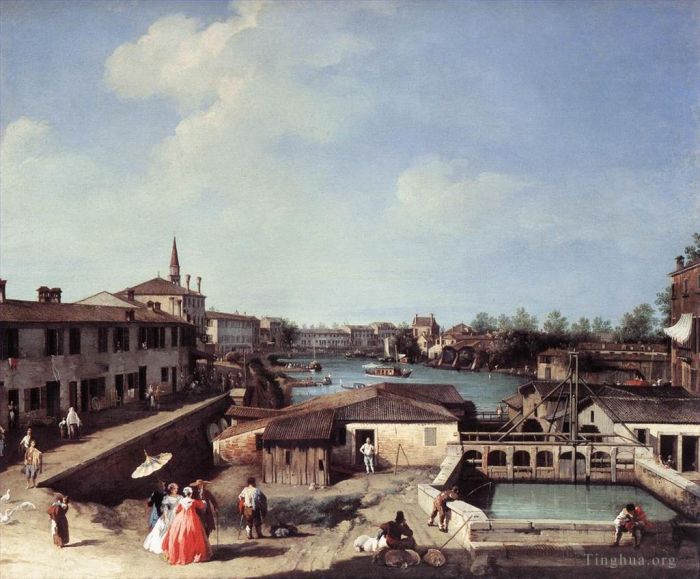 Canaletto Oil Painting - Dolo On The Brenta Venetian Venice