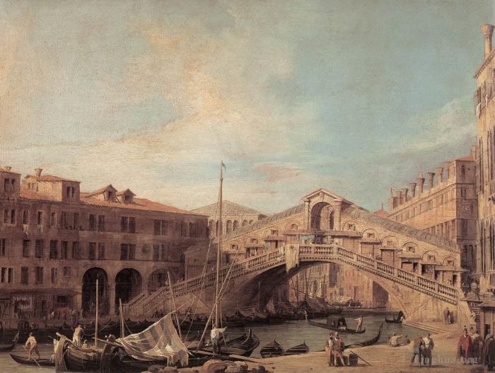 Canaletto Oil Painting - Grand Canal The Rialto Bridge From The South
