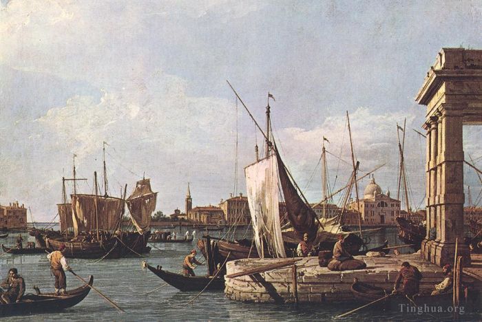 Canaletto Oil Painting - The dogana in Venice (Punta della Dogana in Venice)