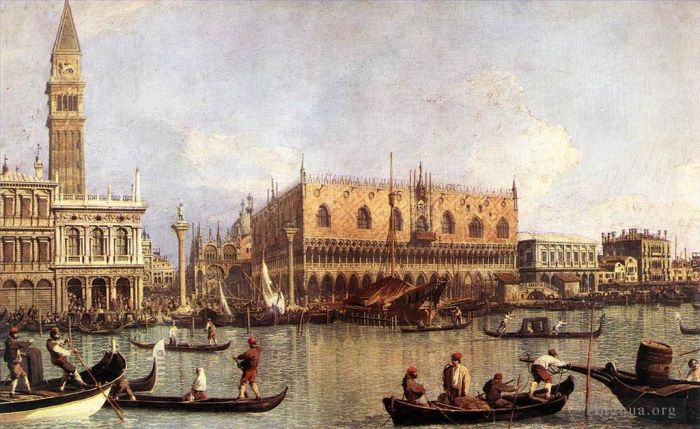 Canaletto Oil Painting - Palazzo Ducale and the Piazza di San Marco