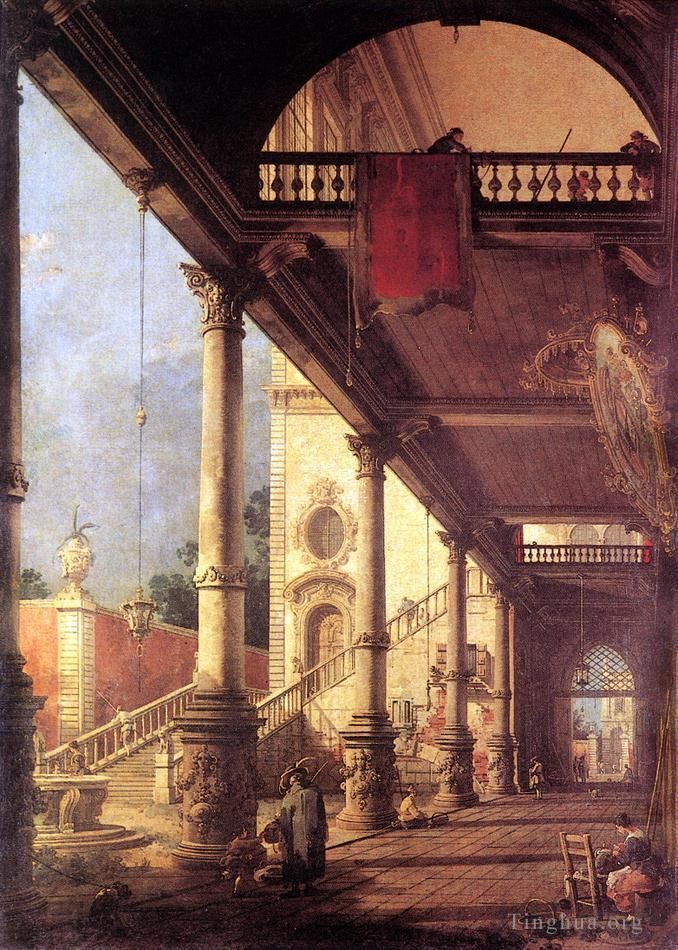 Canaletto Oil Painting - Perspective View with Portico