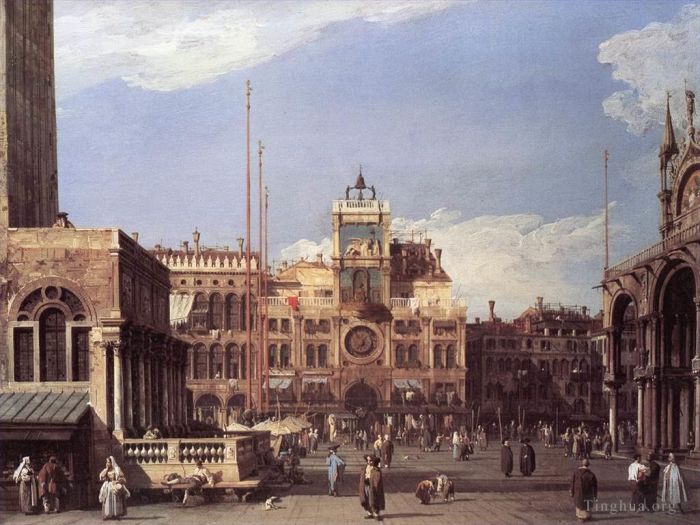 Canaletto Oil Painting - Piazza San Marco The Clocktower