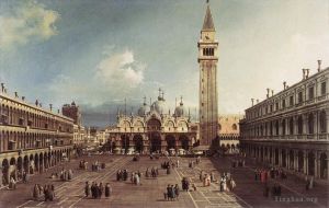 Artist Canaletto's Work - Piazza San Marco Venice (Piazza San Marco with the Basilica)