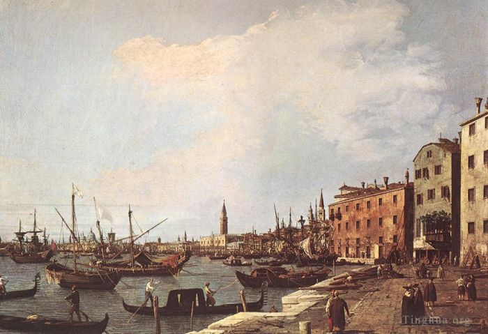 Canaletto Oil Painting - Riva degli Schiavoni west side