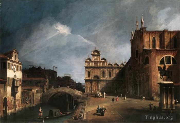 Canaletto Oil Painting - Santi Giovanni E Paolo And The Scuola Di San Marco 1726