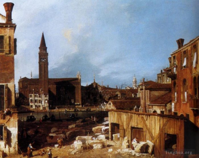 Canaletto Oil Painting - Stonemasons Yard