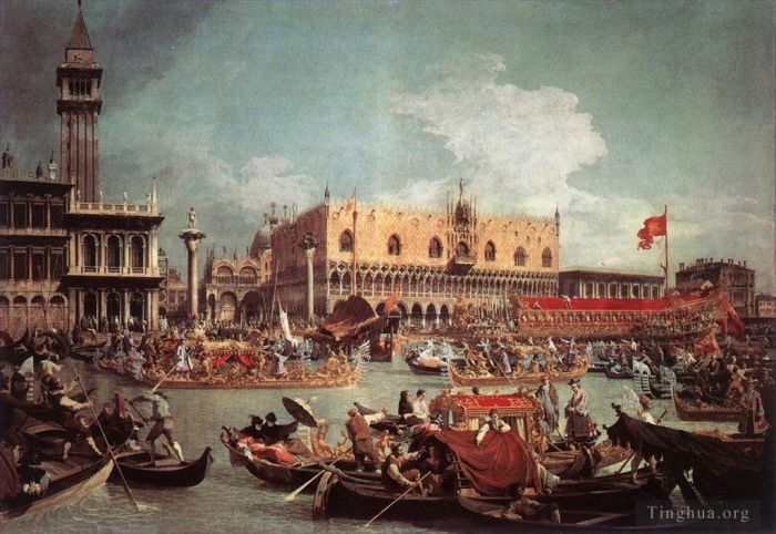 Canaletto Oil Painting - The Bucintoro Returning To The Molo On Ascension Day