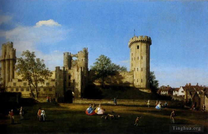 Canaletto Oil Painting - The Eastern Facade Of Warwick Castle