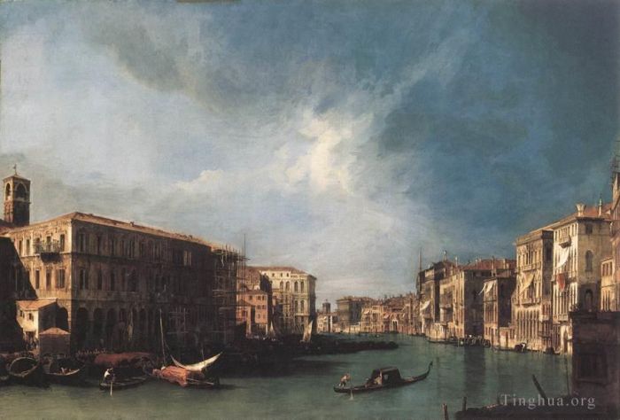 Canaletto Oil Painting - The Grand Canal From Rialto Toward The North