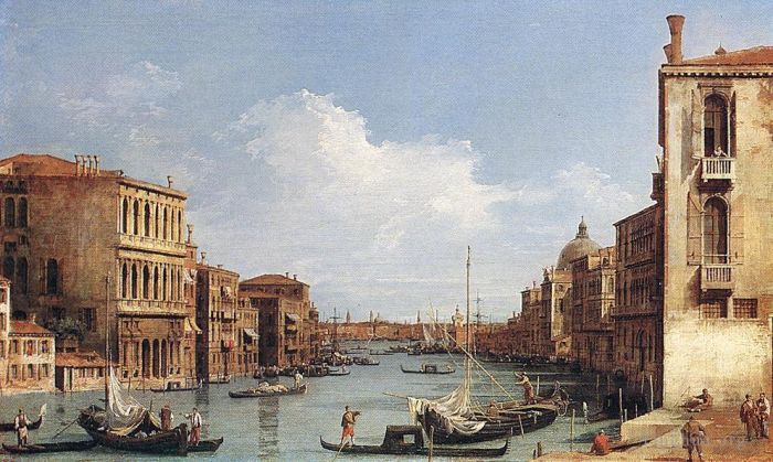 Canaletto Oil Painting - The Grand Canal looking East from Campo San Vio towards the Bacino