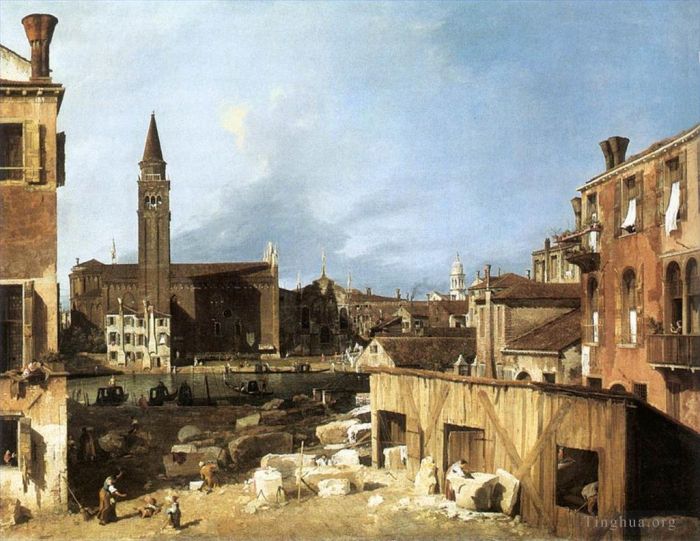 Canaletto Oil Painting - The Stonemasons Yard