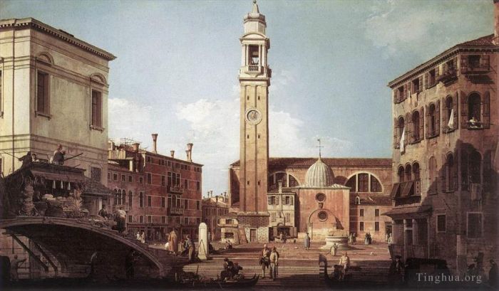 Canaletto Oil Painting - View Of Campo Santi Apostoli