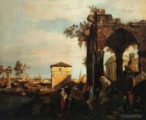 Artist Canaletto's Work - Capriccio with ruins and porta portello in padua