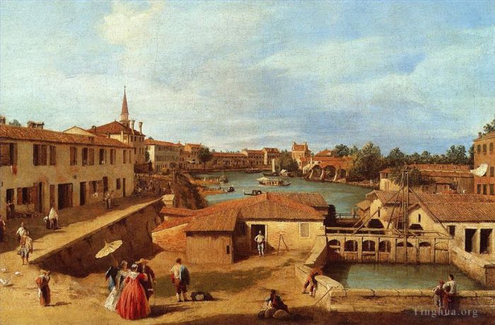 Canaletto Oil Painting - Dolo on the brenta