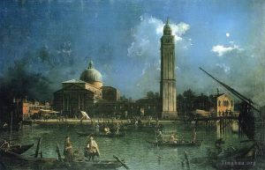 Artist Canaletto's Work - Night time celebration outside the church of san pietro di castello
