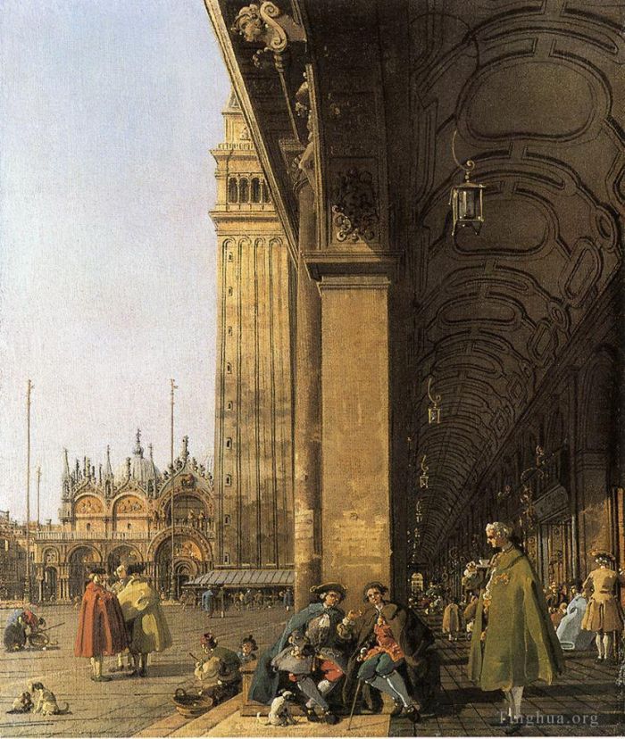 Canaletto Oil Painting - Venice Piazza San Marco and the Colonnade of the Procuratie Nuove