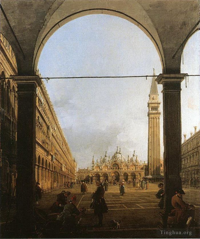 Canaletto Oil Painting - Piazza san marco looking east