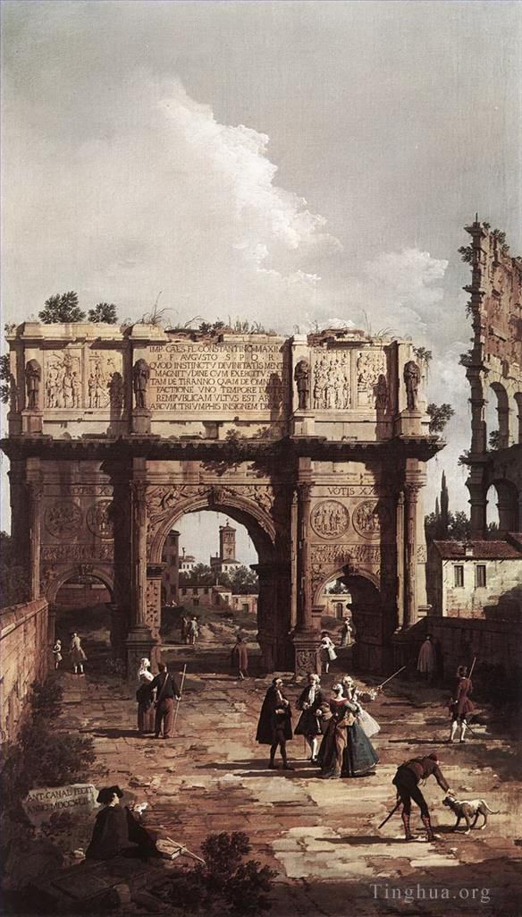 Canaletto Oil Painting - Rome the arch of constantine 1742