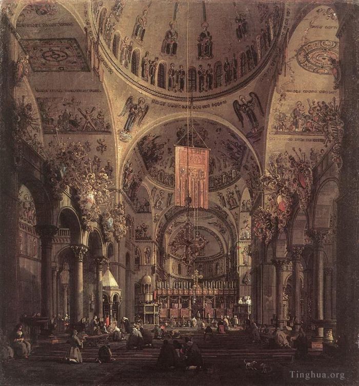 Canaletto Oil Painting - The Nave of San Marco looking East (San Marco the Interior)