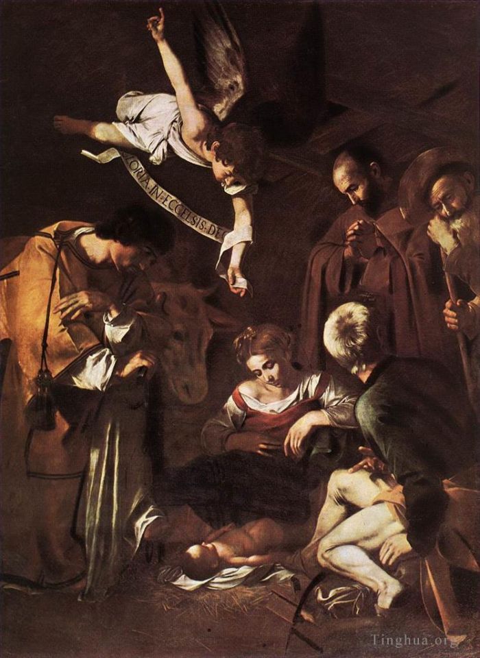 Caravaggio Oil Painting - Nativity with St Francis and St Lawrence