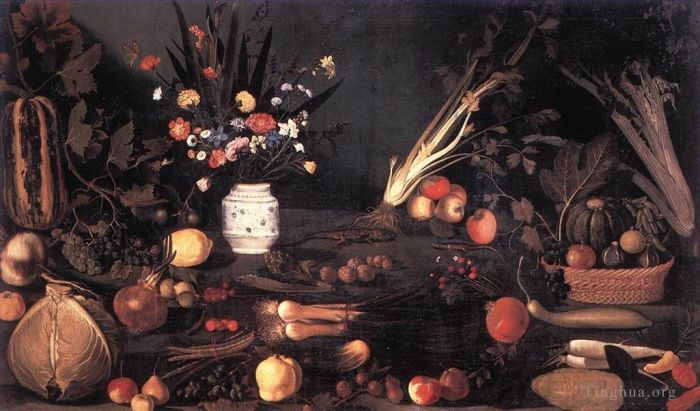 Caravaggio Oil Painting - Still Life with Flowers and Fruit