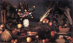 Artist Caravaggio's Work - Still Life with Flowers and Fruit