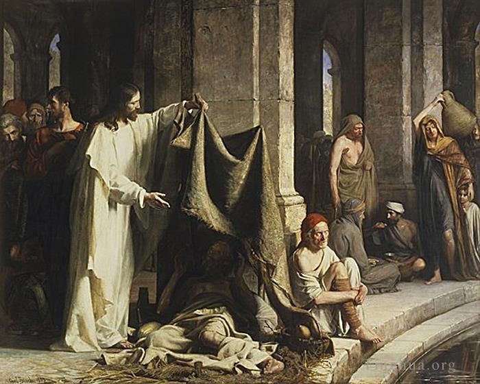Carl Heinrich Bloch Oil Painting - Christ Healing by the Well of Bethesda