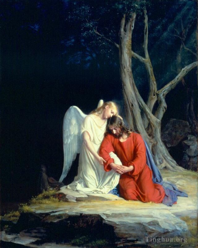 Carl Heinrich Bloch Oil Painting - Gethsemane (An angel comforting Jesus before his arrest in the Garden of Gethsemane)