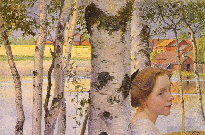 Carl Larsson Oil Painting - Swedish 185to 191Lisbeth At The Birch