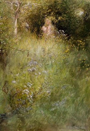 Artist Carl Larsson's Work - A Fairy Or Kersti And A View Of A Meadow