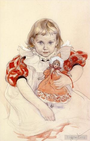 Artist Carl Larsson's Work - A Young Girl with a Doll