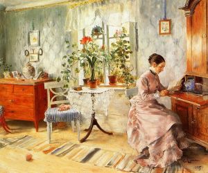 Artist Carl Larsson's Work - An Interior with a Woman Reading