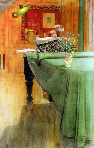 Artist Carl Larsson's Work - Brita Vid Pianot Brita at the Piano 1908