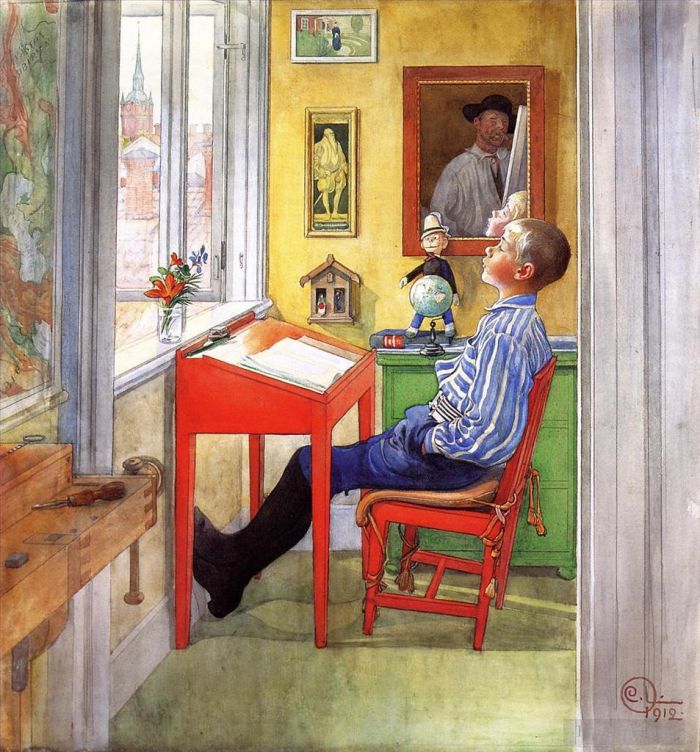 Carl Larsson Various Paintings - Esbjorn Doing His Homework