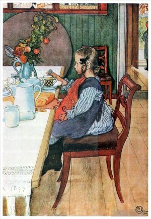 Artist Carl Larsson's Work - A late riser s miserable breakfast 1900