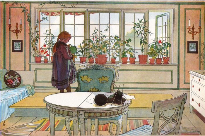 Carl Larsson Various Paintings - Flowers on the windowsill 1894