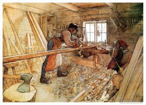 Artist Carl Larsson's Work - In the carpenter shop 1905