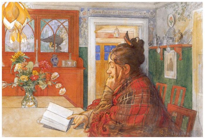 Carl Larsson Various Paintings - Karin reading 1904